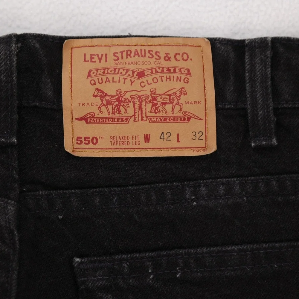 Levis 550 Relaxed Fit‎ Tapered Leg Black Jeans Mens 41x32 Made in USA Vintage